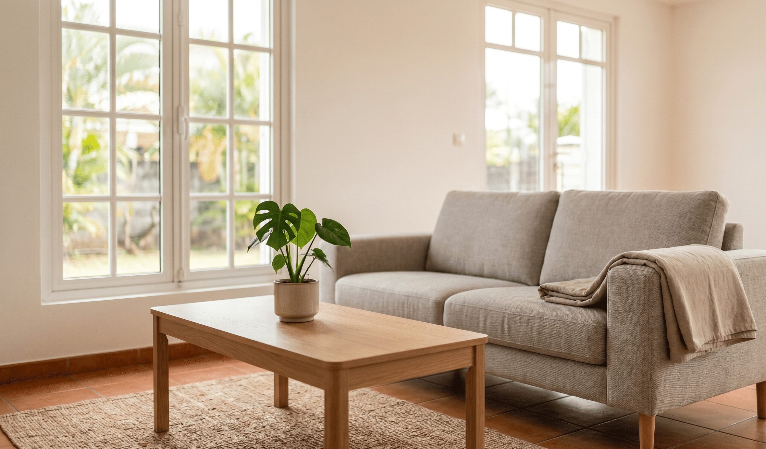 Logement locatif réunionnais rafraîchi entre deux locataires avec peinture neutre et home staging léger