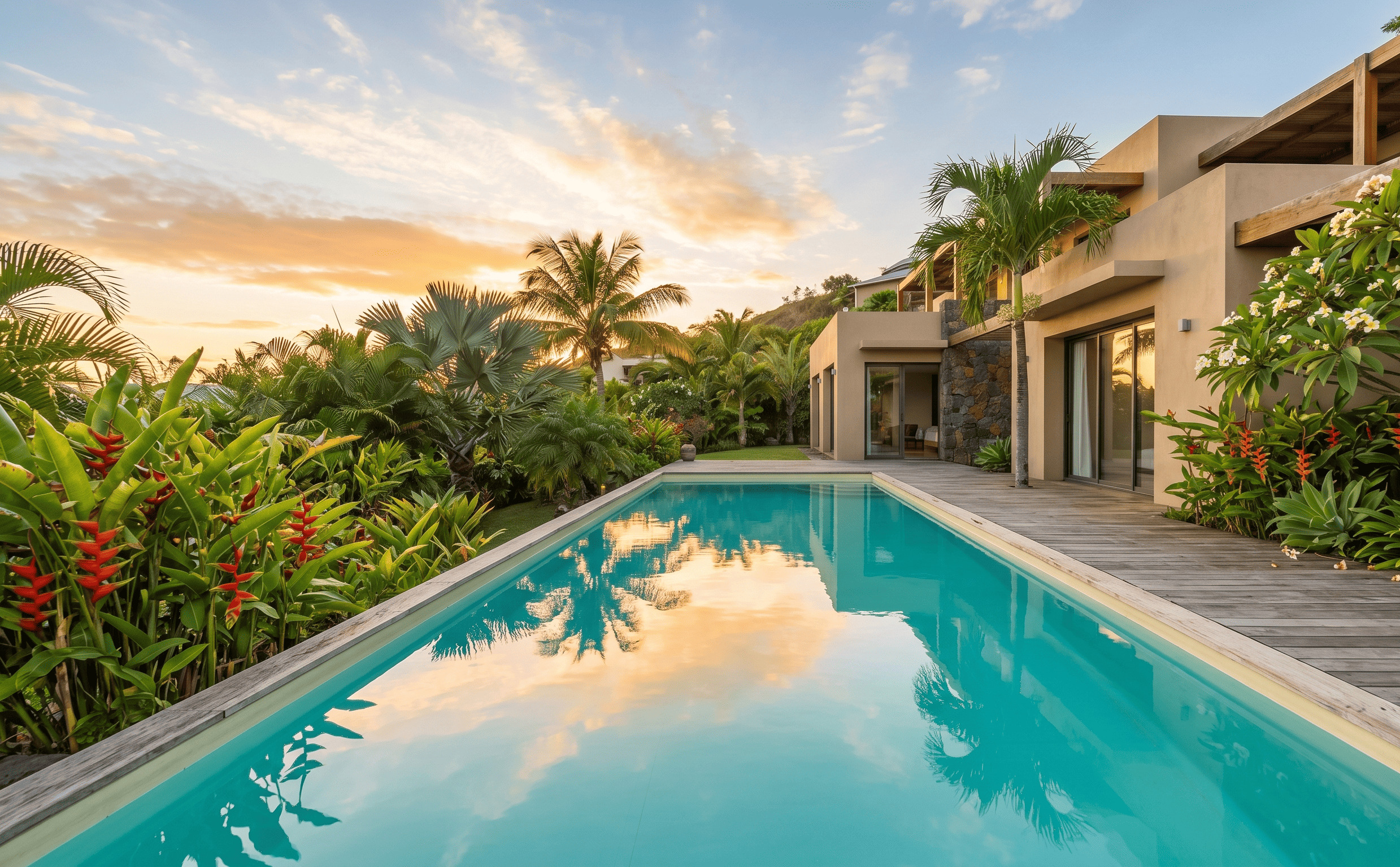 Photo professionnelle immobilière d'un extérieur de bien à La Réunion, terrasse et végétation
