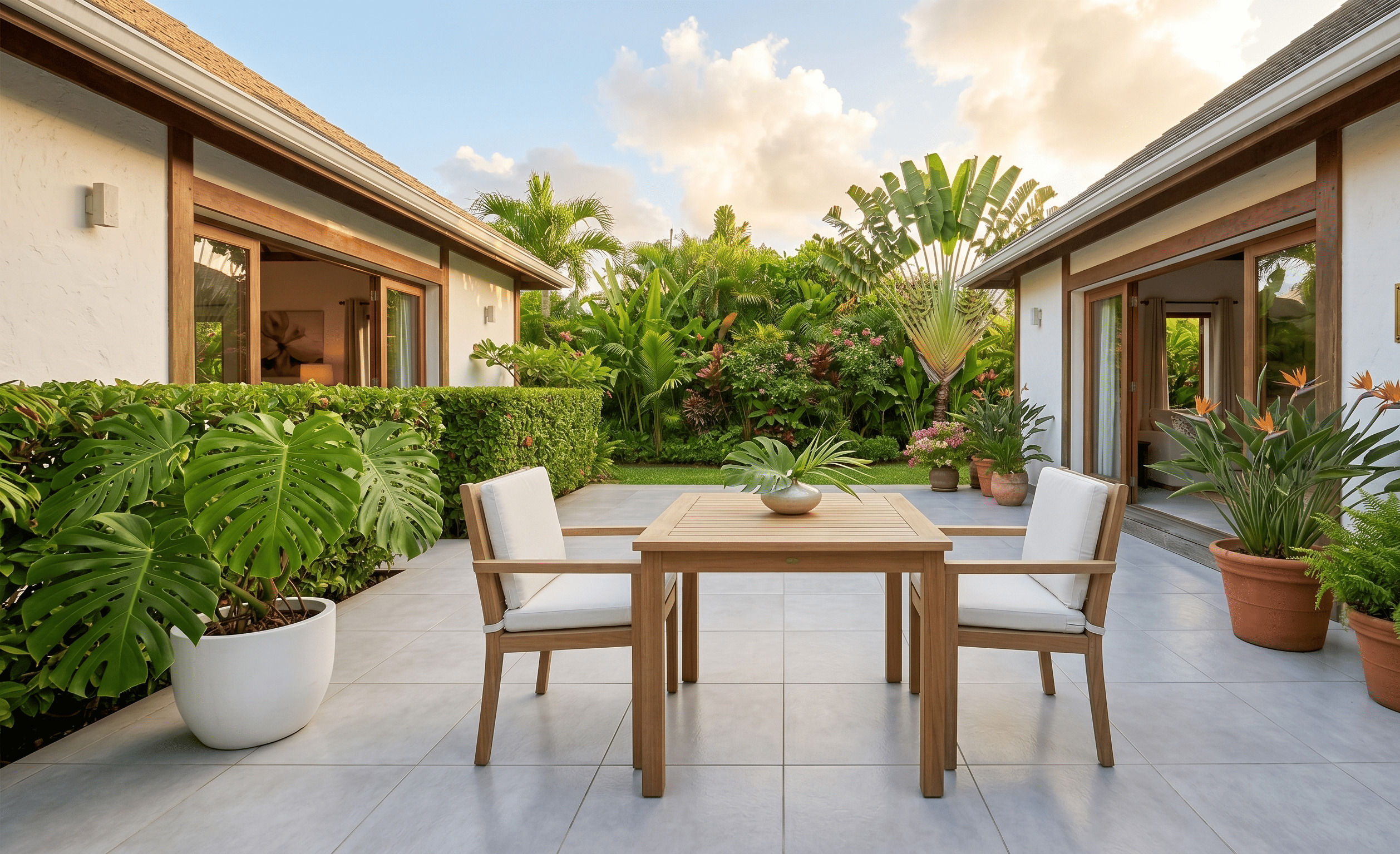 Terrasse et extérieur d'une maison réunionnaise valorisés avant vente