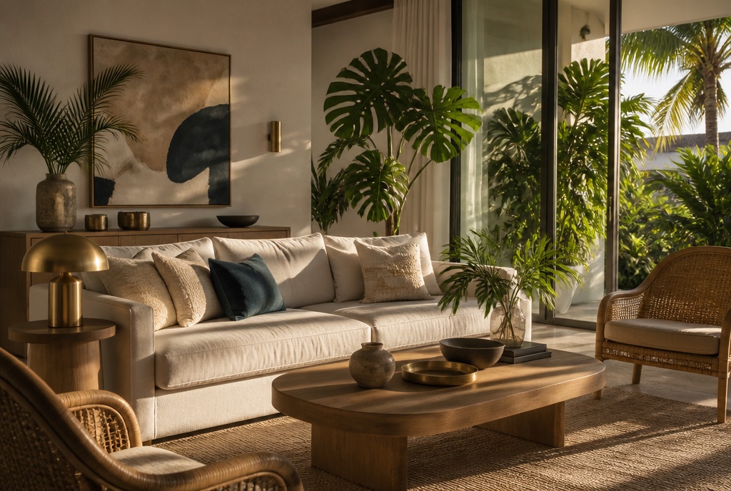 Intérieur conçu par une designer d'intérieur à La Réunion : salon élégant et chaleureux
